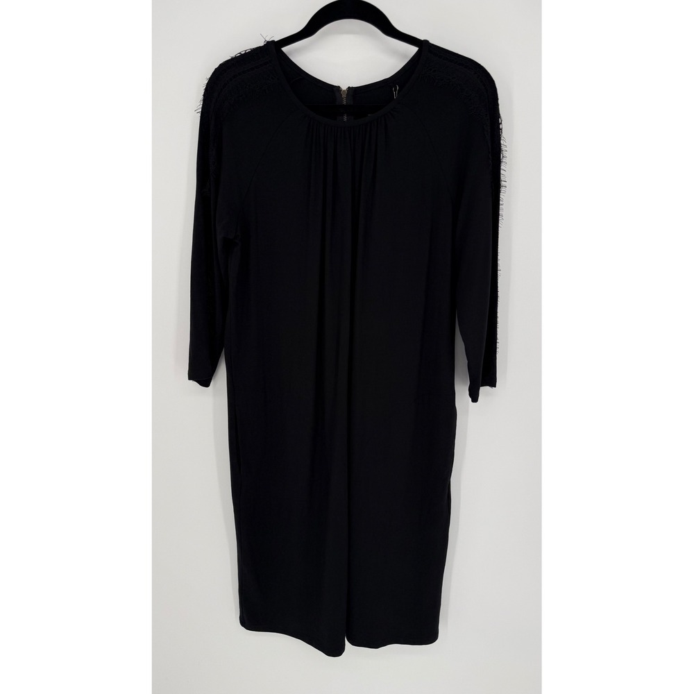 GARNET HILL TENCEL LYOCELL BLACK DRESS SMALL‎ NWT LACE TRIM FLOWY STRETCH CASUAL